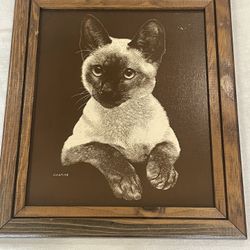 Framed print of a Siamese cat signed "CHAPLAN." 14.5”x 12.5” Including Frame