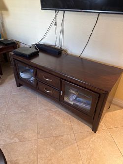 Dark Espresso TV Media Stand w/ Built-in Power Outlets