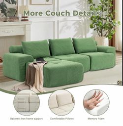 Sofa Bed with Memory Foam, No-Assembly ,Corduroy Fabric Modular Sofa with Steel Frame,green