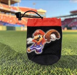 Nintendo Super Mario 5" Baseball-Themed Mini Mesh Pouch Super Mario Sluggers Bag. This is a Nintendo Super Mario baseball- themed mini mesh pouch, mea