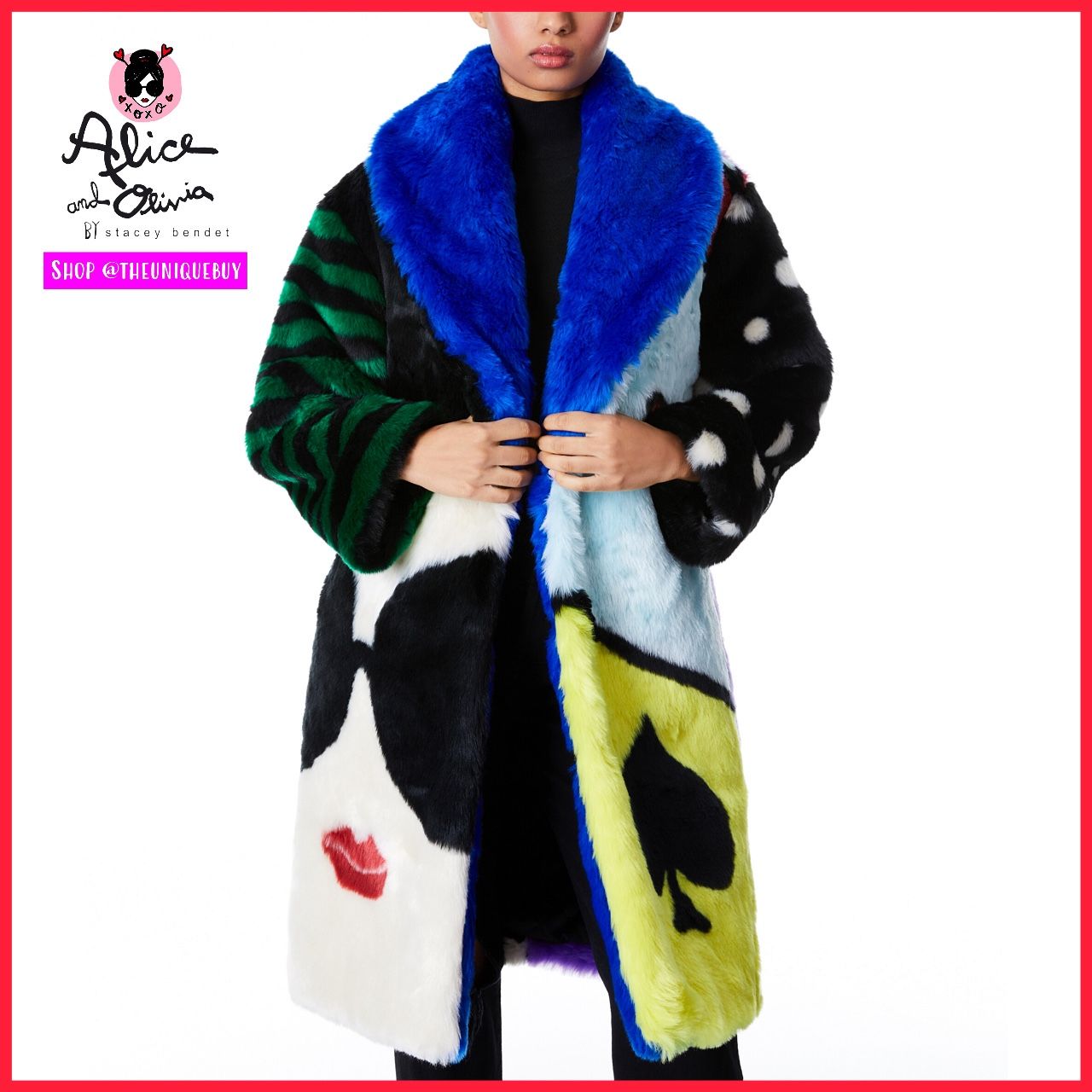 Alice + Olivia Yetta Stace Face Faux Fur Multicolored Coat