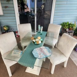 Elegant Glass Dining Table W/4 Upholstered Chairs