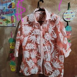 Orange  And Beige Flowered  Shirt