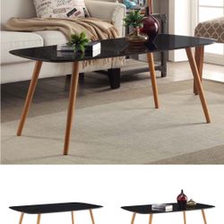 Stylish Mid-Century Style Brand New Black Wooden Top Coffee Table