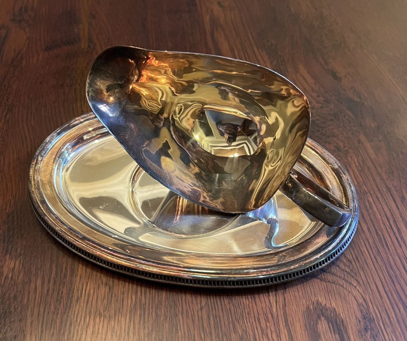 Vintage Silver-plated Gravy Boat and Tray Set