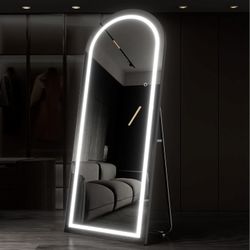 [New In Box] 71"x32" Arched Full Length LED Mirror, Free Standing, Wall Mounted Black Framed