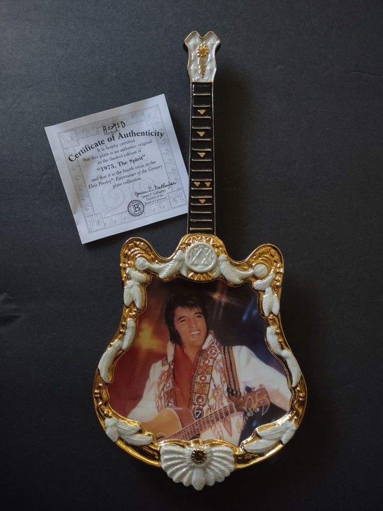 ELVIS PRESLEY "1975, The Spirit" Bradford Exchange Collectible Guitar Plate +COA