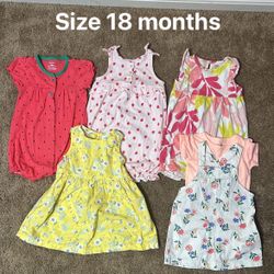 Toddler Babygirl Outfit Lot Variety Bundle Size 18 Months Rompers, Dresses, Overalls Dress