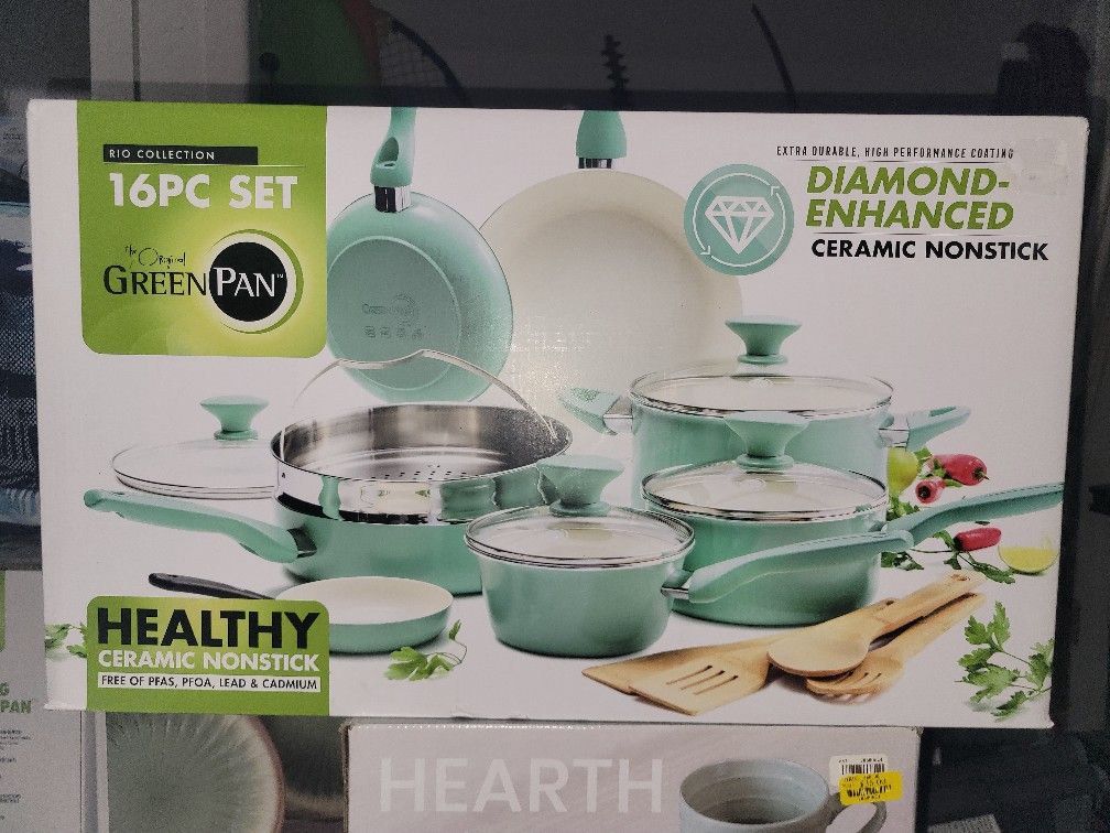 16PC Aqua Green Pan Ceramic Cookware Set