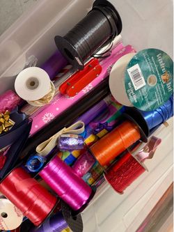 Large box of wrapping supplies for gifts