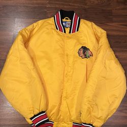 Rare Vintage Starter Chicago Blackhawks Yellow Bomber Jacket  Sz XL  