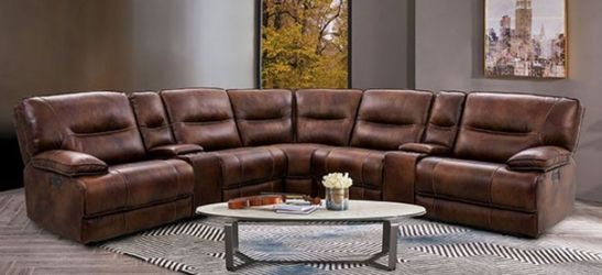 Brand New Brown Top Grain Leather Power Reclining Sectional Sofa