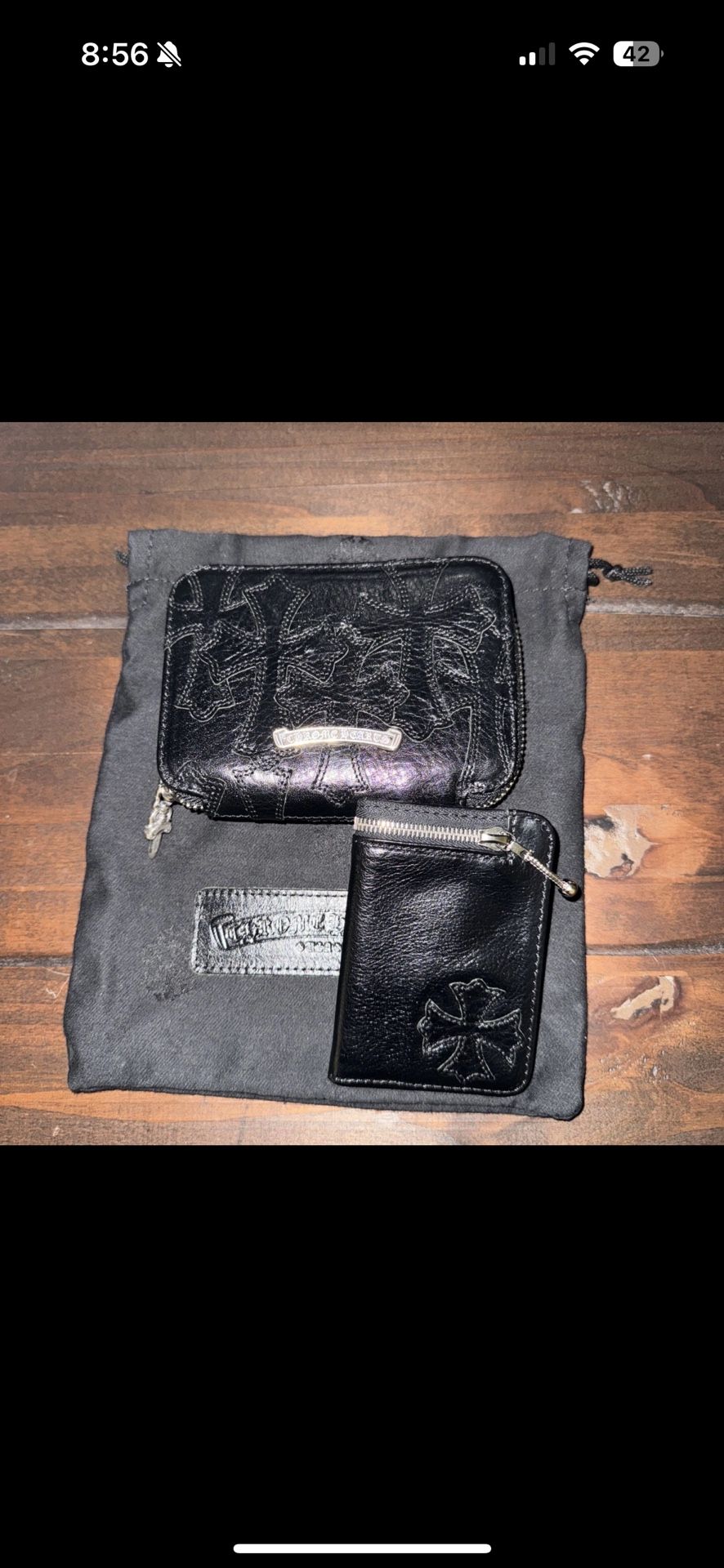 CHROME HEARTS MULTI CROSS LEATHER ZIPUP WALLET WITH .925 STERLING SILVER DAGGER