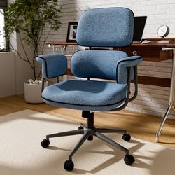 Office Chair with Wheels and Wide Arms, Soft Linen Fabric Home Office Chair with Split Back, Molded Foam Cushion, Adjustable Height Swivel Computer Ch