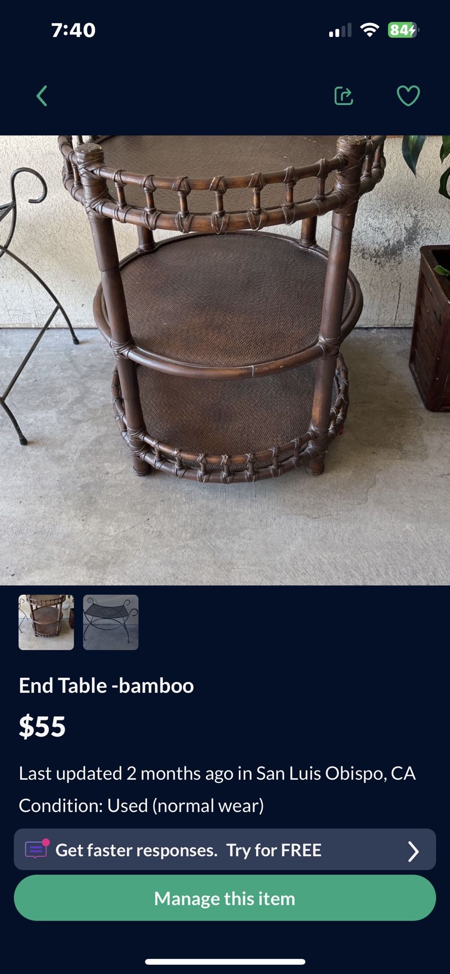 End Table -Bamboo With Leather