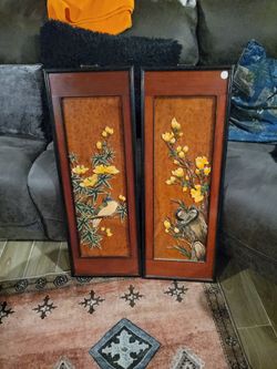 Asian Floral Bird Wall Art Panel Set