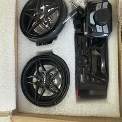 12V Motorcycle Waterproof FM USB 4 Channel 3 Inch UTV ATV Bluetooth Amplifier Sound System Audio Stereo Hand-Free Speakers Audio (2 Speakers Black)
