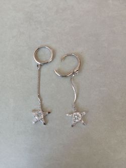 Silver Star Drop Huggie Hoop Earrings