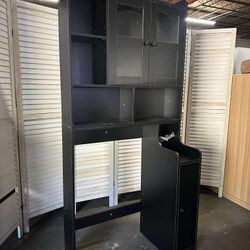 Over The Toilet Storage Cabinet, Over Toilet Bathroom Organizer with Glass Doors & Toilet Paper Holder Stand, Home Space-Saving Toilet Rack, for Bathr