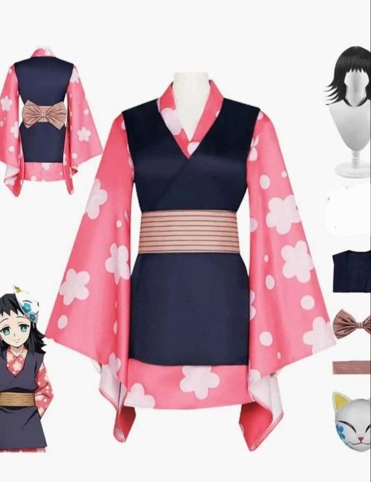 Anime Character Makomo Cosplay Costume Outfit Role Play Uniform Wig Mask Set Halloween Party Dress Up Suit size medium (missing kimono)