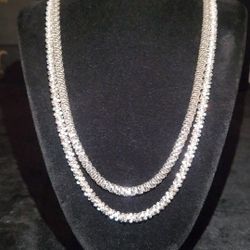 5mm 20-inch Silver Sparkle Ice Rope Chain & 5.5mm 22-inch 925 Silver Rock Chain