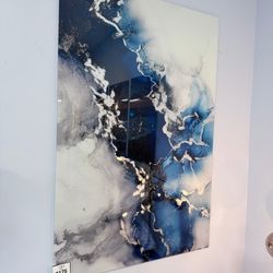 Blue Abstract Wall Art Glass Art New 47x32