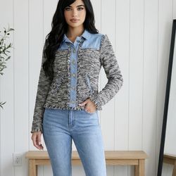 *Brand New* RolyPoly Black & White Tweed Jean-Trim Jacket - Women's Casual Coat