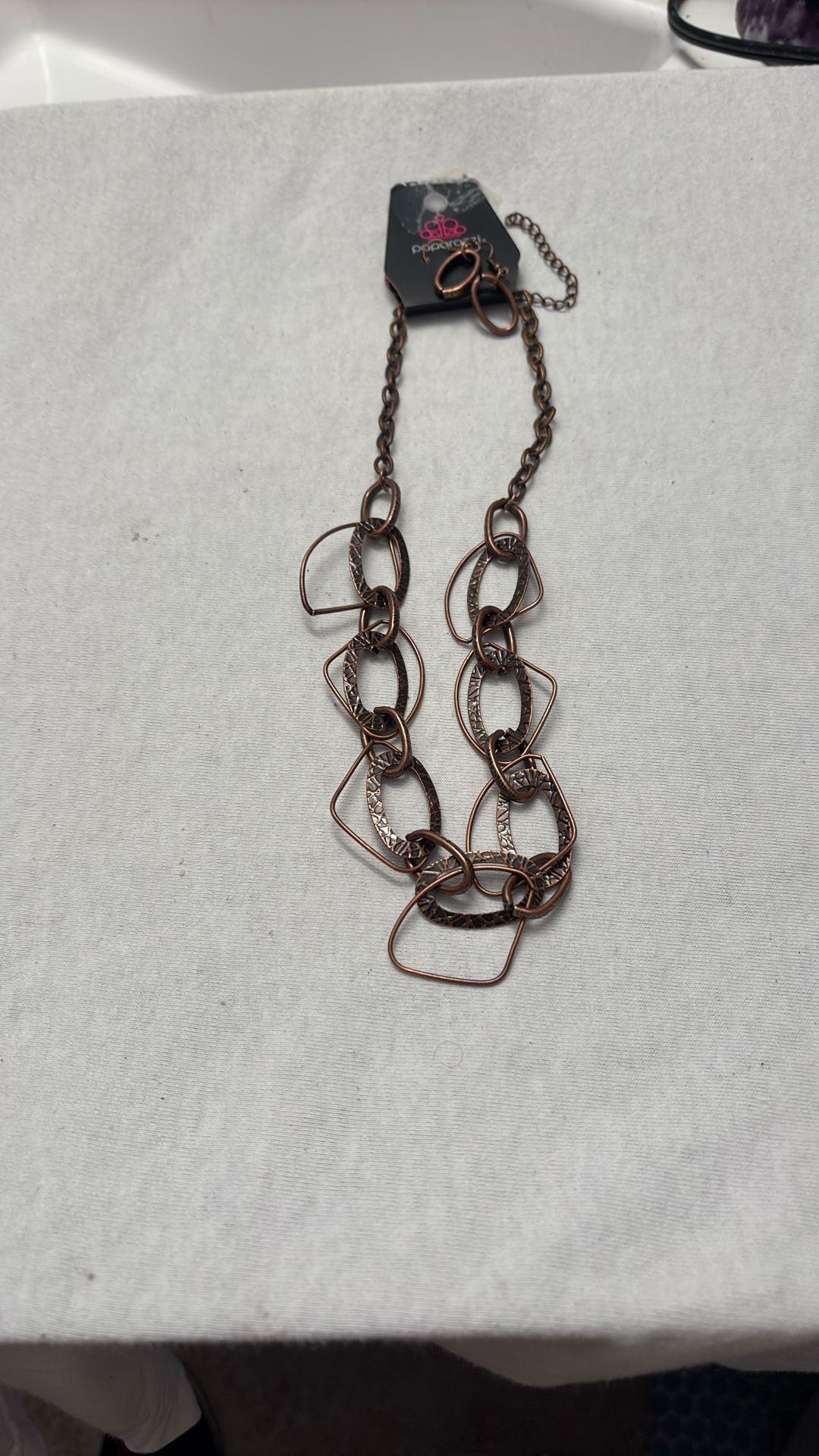 Stamped copper necklace with matching earrings