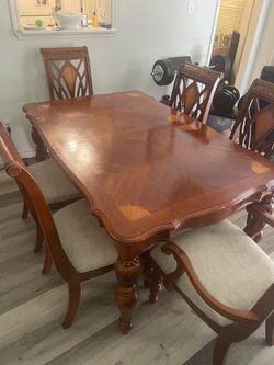 Cherry Wood Dining Table Set – 6 Chairs – $550 OBO