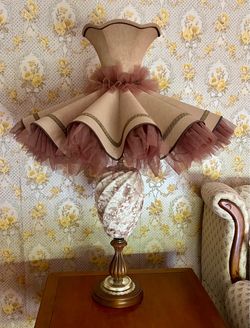 Gorgeous Pair of Vintage large ruffles fabric ballerina table lamp shade.