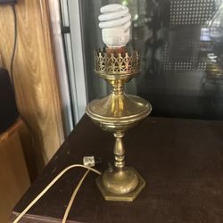 Vintage Polish Brass Table Lamp Kerosene Style Accent 2 Way