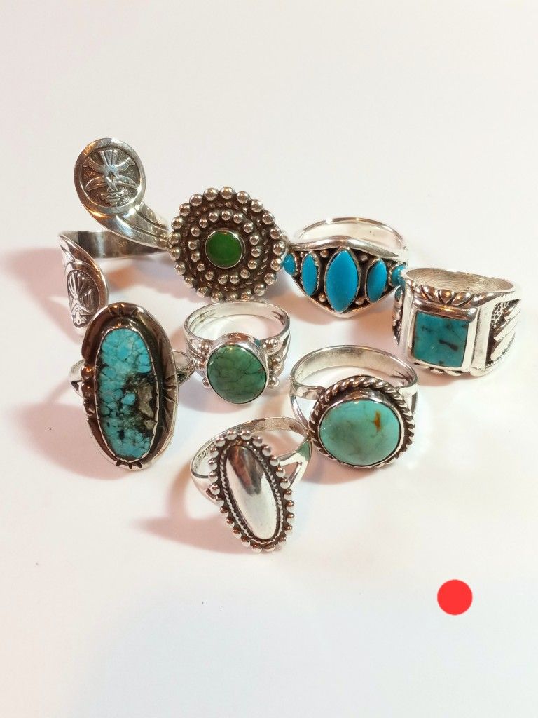 $320/all! Awesome All 925 Sterling Silver Turquoise Rings Collection