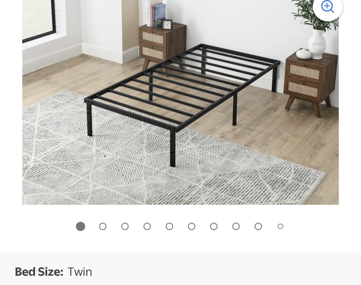 New 14" Heavy Duty Slat Platform Bed Frame, Black Steel, Twin