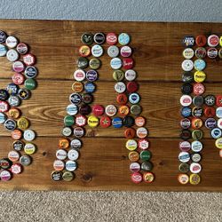 Wooden Beer Bottle Cap “Bar” Sign