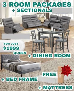 NEW 3 ROOM PACKAGE DEAL- BED MATTRESS DINING ROOM SOFA SET - PAY ON DELIVERY