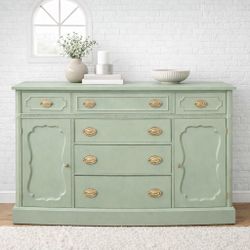 Vintage Sage Green Sideboard / Buffet Cabinet – Solid Wood Storage Piece