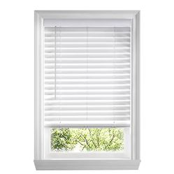 Home Decorators Collection White Cordless Faux Wood Blinds for Windows with 2 in. Slats - 59 in. W x 64 in. L (Actual Size 58.5 in. W x 64 in. L
