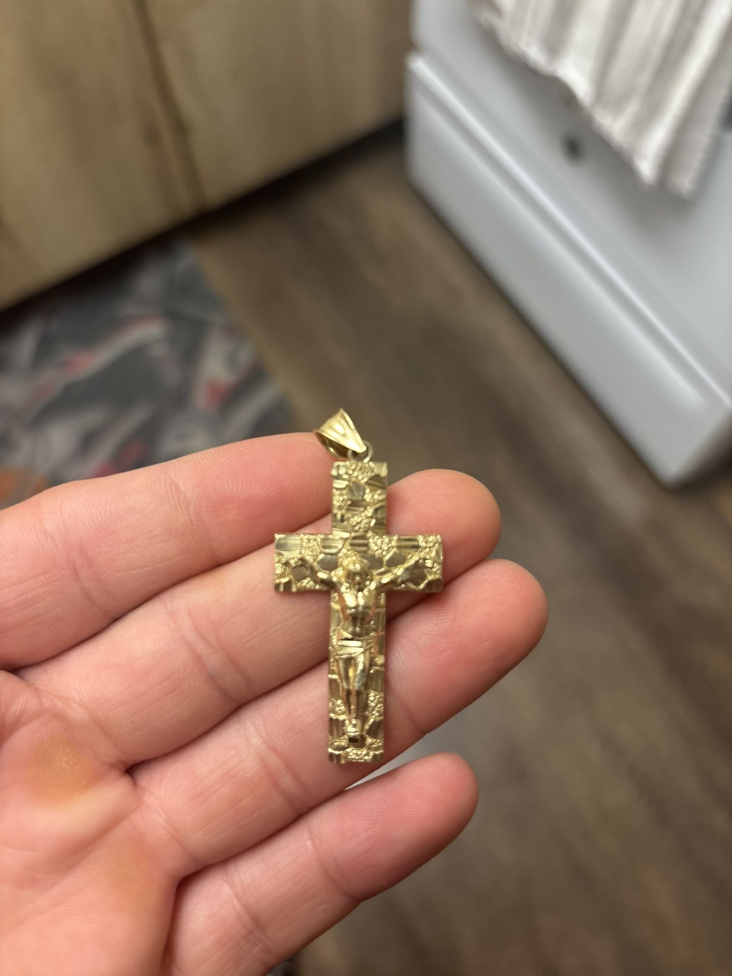10k Yellow Gold Cross Charm W/ 3mm Rope Chain