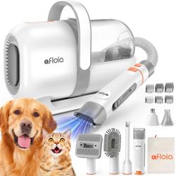 Afloia 6-in-1 Dog Grooming Vacuum Kit, Pet Clipper & Nail Grinder, White All-in-one grooming covers brushing, clipping, trimming and nail care, 1.5L d