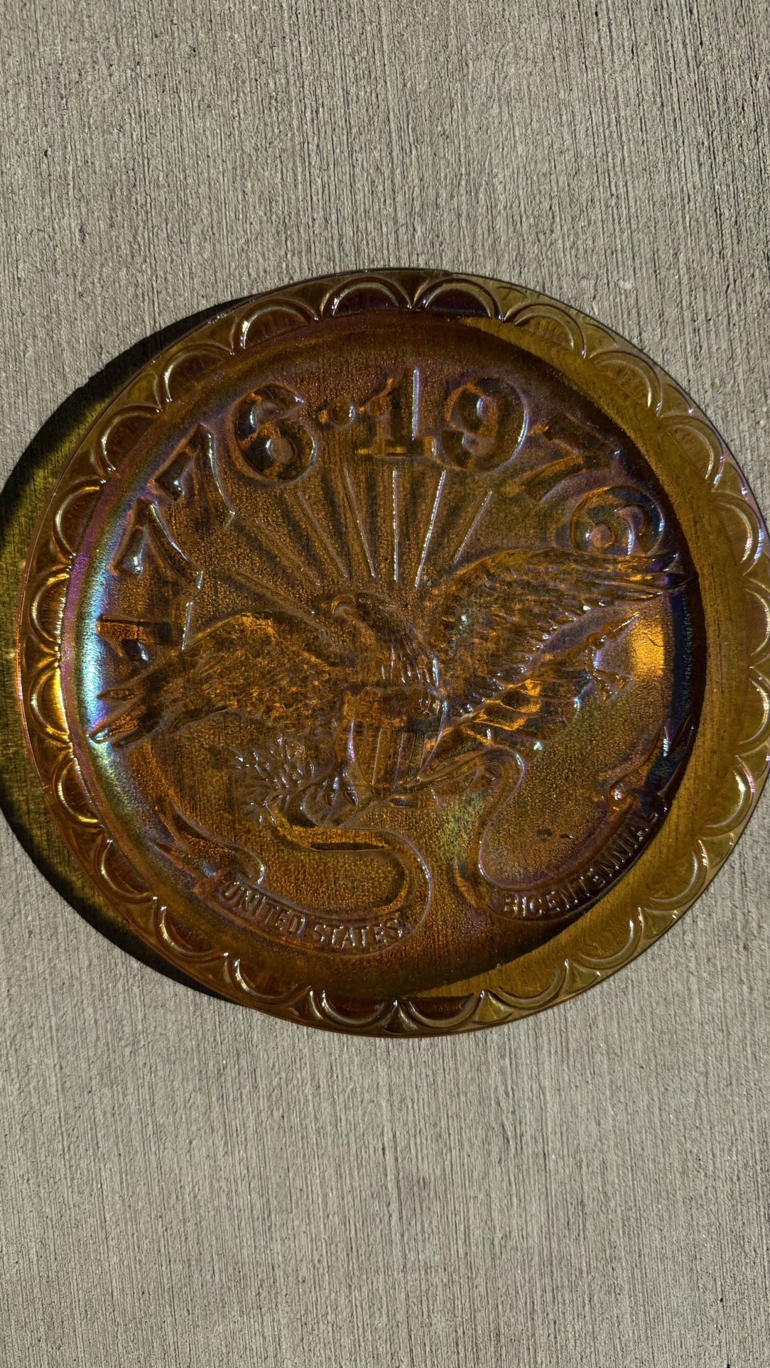 Vintage Bicentennial Glass Plate – 1776–1976 Eagle Design