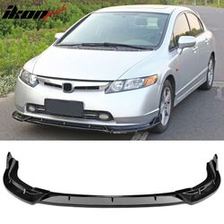 Fits 2006-2008 Honda Civic Sedan IKON Style Front Bumper Lip Spoiler Gloss Black 3PC
