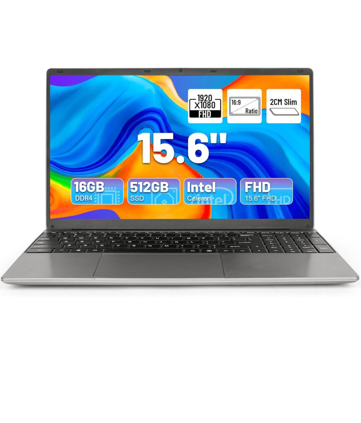 Laptop 15.6''with 16GB DDR4 512GB SSD, Quad-Core Intel Celeron N5095 Processors, 1080P IPS FHD Displ