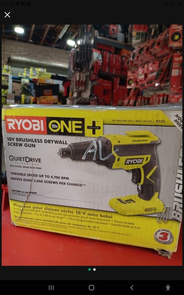 Ryobi ONE + 18V Brushless Drywall Screw Gun.  Tool-Only 