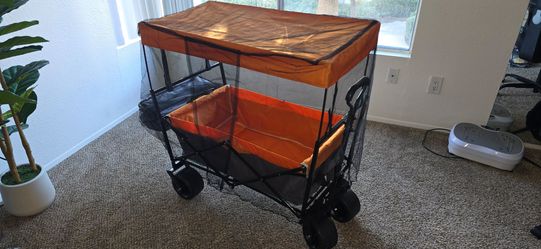 Brand New Large Gray Wagon | Removable Canopy | Fat Beach Tires | Foldable | pumpkin orange color only