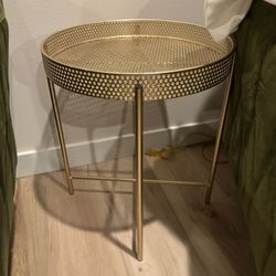 Gold Metal And Round Sofa End Tables (2 Tables)