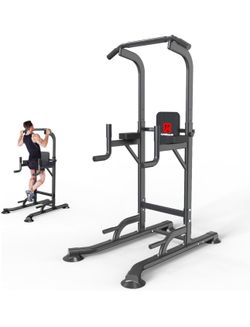 Power Tower Adjustable Height Pull Up & Dip Station Multi-Function Home Strength Training Fitness Workout Station for Home Gym