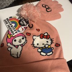 Hello Kitty Girls Beanie And Gloves Set