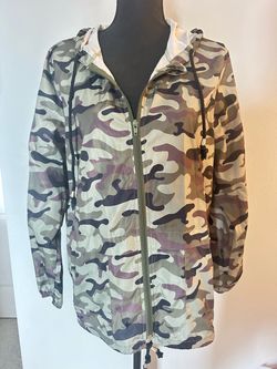 Camo Print Hooded Zip-Up Windbreaker Jacket