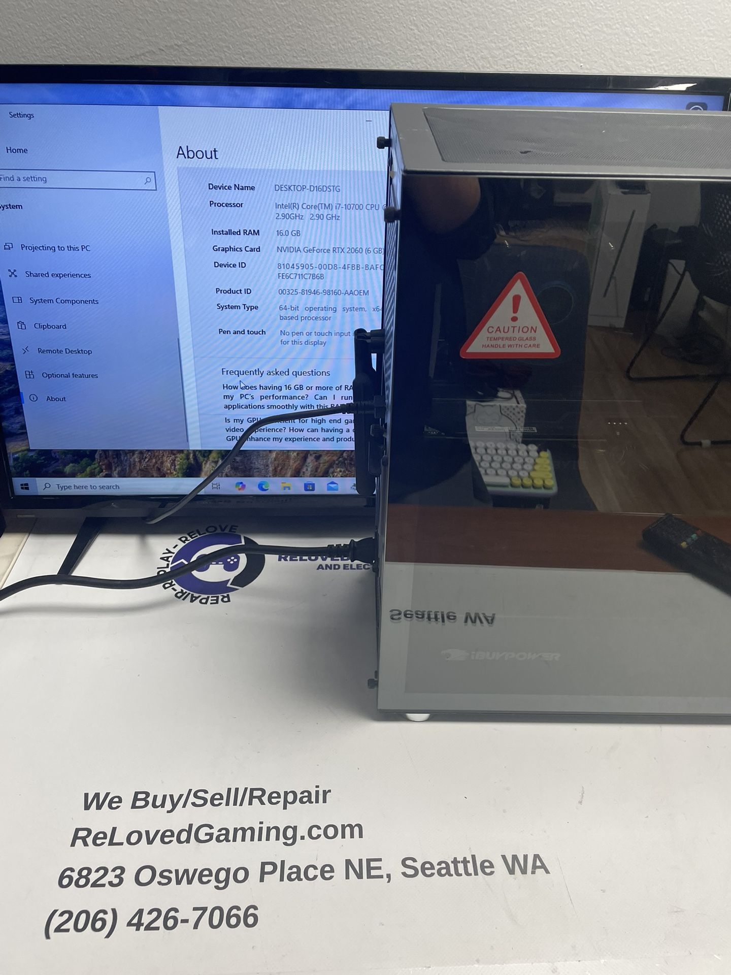 iBuyPower Gaming PC - 16GB Ram RTX2060 i7 - Two Month Warranty - For Sale Or Trade