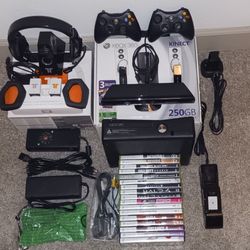 XBOX 360 S Console, Kinect sensor, games, and extras